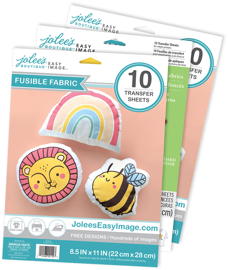 Image of three packages of Jolee's Easy Image Transfer Sheets arranged in a fan shape